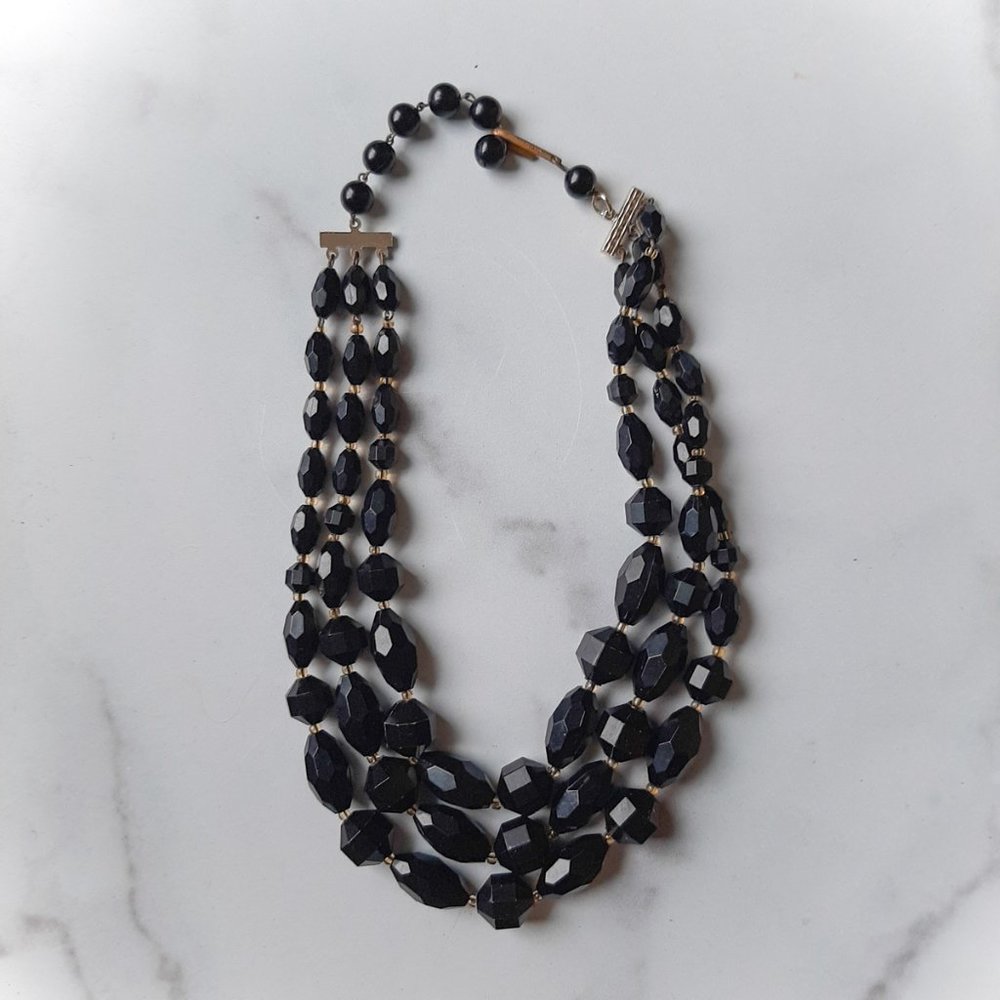 VINTAGE triple strand black bead necklace choker authentic Western Germany
